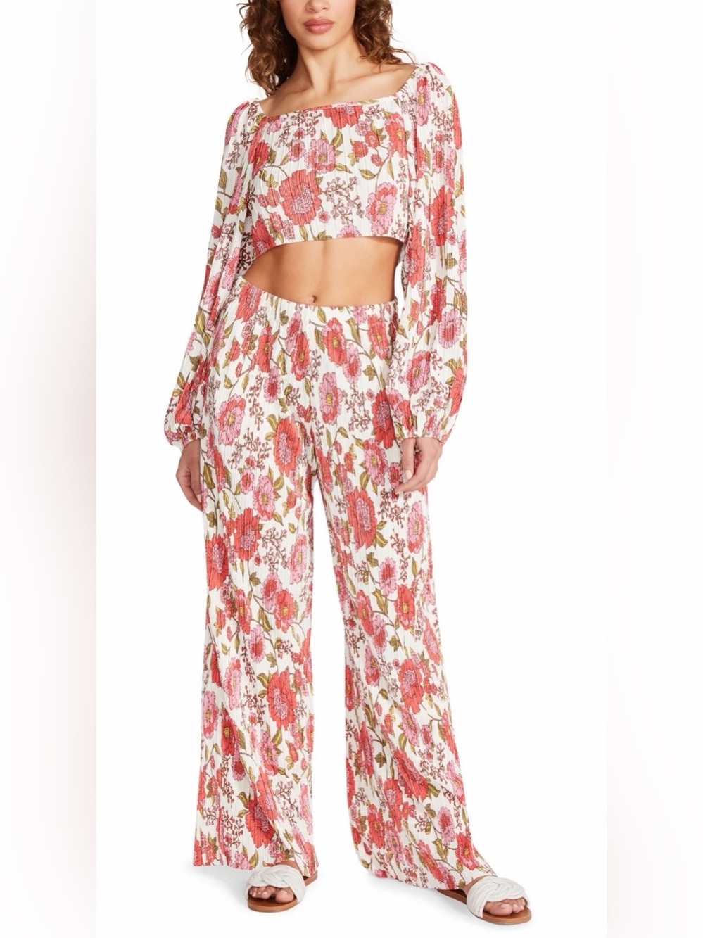 Steve Madden rose floral Jaya cropped top and flare pants set